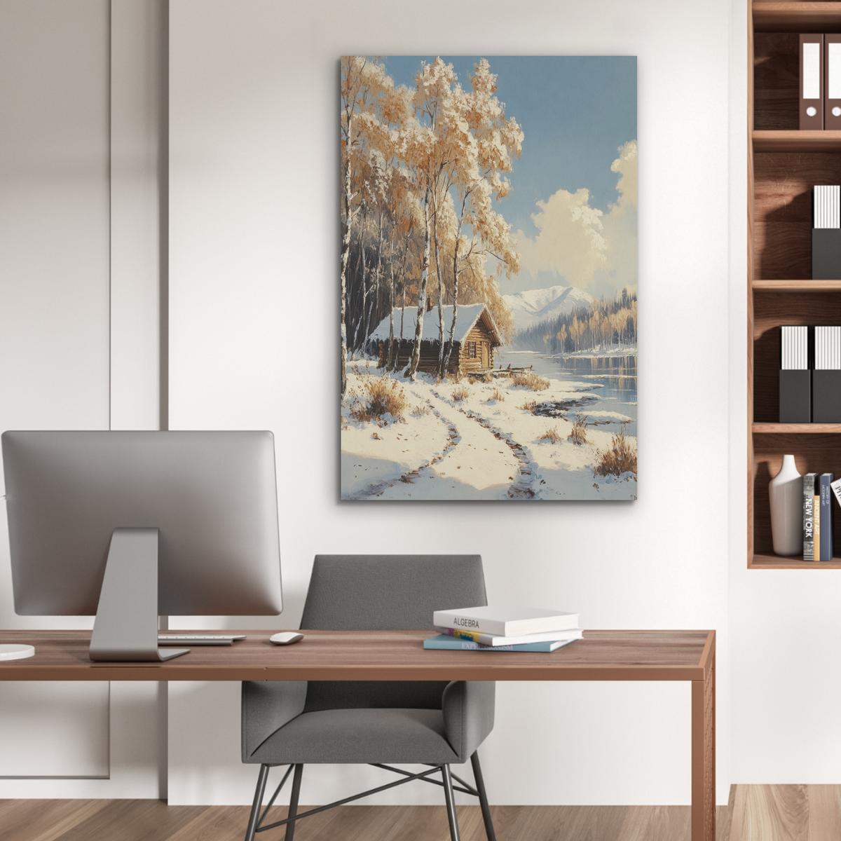 AKUSTIKBILD Winter - Schnee - Zuhause - Natur Wanddeko 70x100 cm - Hellbraun, Kunststoff (70/100/0.9cm) - MuchoWow