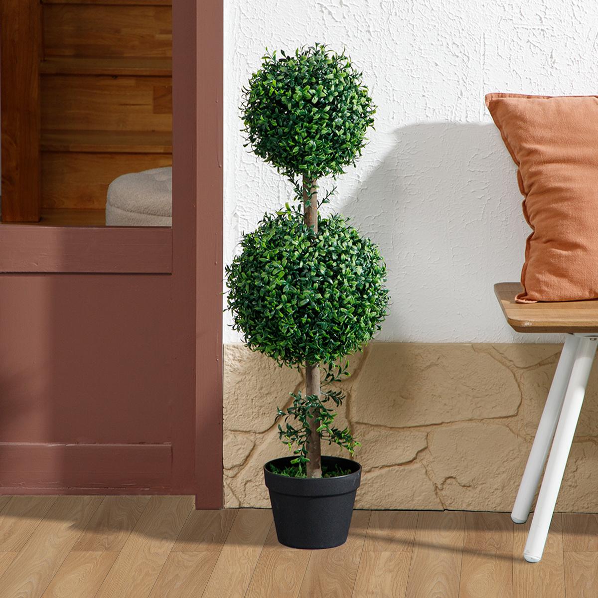 KÜNSTLICHER Buchsbaum 2er-Set groß 91,6 cm künstliche Pflanzen im Topf - Grün, Kunststoff (91.6cm) - HOMCOM