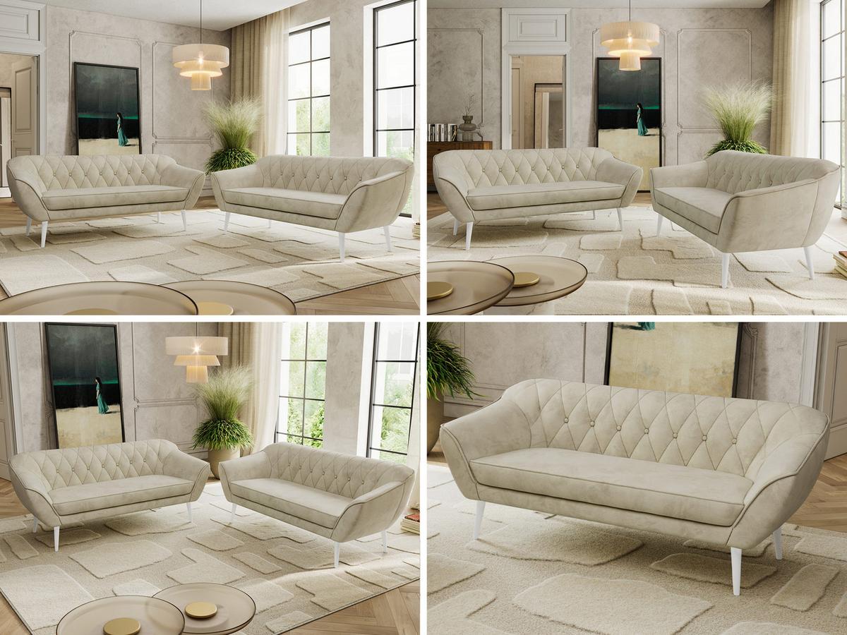 SITZGARNITUR PIRS 3+3 - Beige Velvet - Weiße Beine - Beige/Weiß, Holzwerkstoff/Textil (180/75/74cm) - MKS
