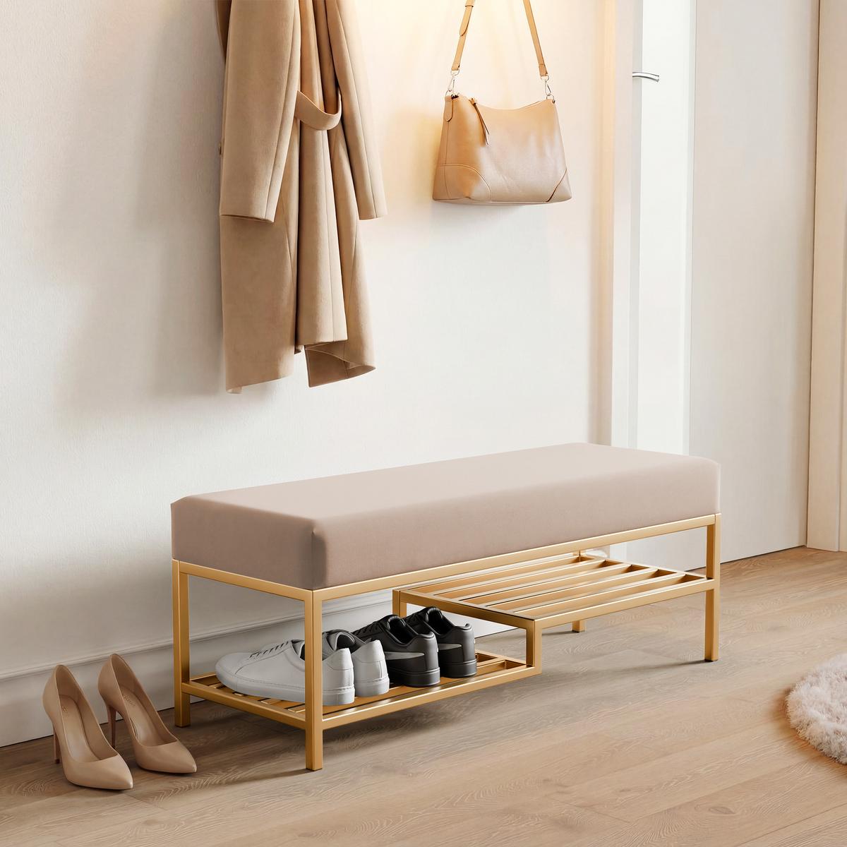 POLSTERBANK STEP 100 cm Gold / Beige ,Metallgestell - Beige, Textil/Metall (100/45/35cm) - Idohome