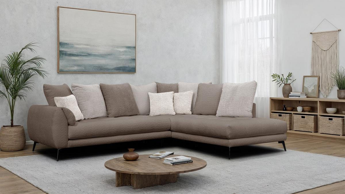 ECKSOFA CALME 5-Sitzer, beige und écru - Beige/Schwarz, Holz/Textil (294/229cm) - Wozimo