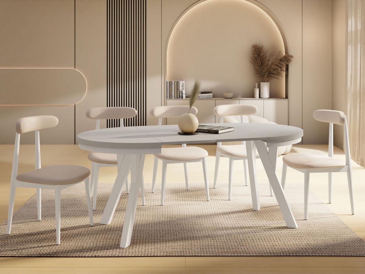 ESSTISCH Vero Neo Weiß rund ausziehbar verlängerbar, Kaschmir 90-190/90/77 cm - Kaschmir/Beige, Holz/Holzwerkstoff (90/190/77cm) - WFL GROUP