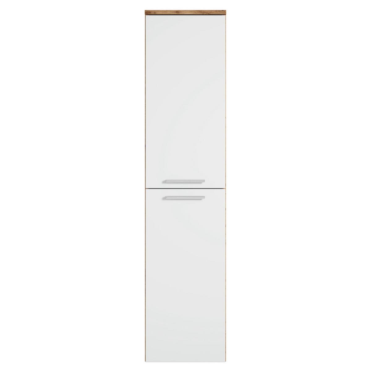 BADEZIMMERSCHRANK Saturnus mit 2 Türen Eiche mit Weiß - 35 x 35 x 130 cm - Eichefarben/Weiß, Holz (35/130/35cm) - Badplaats