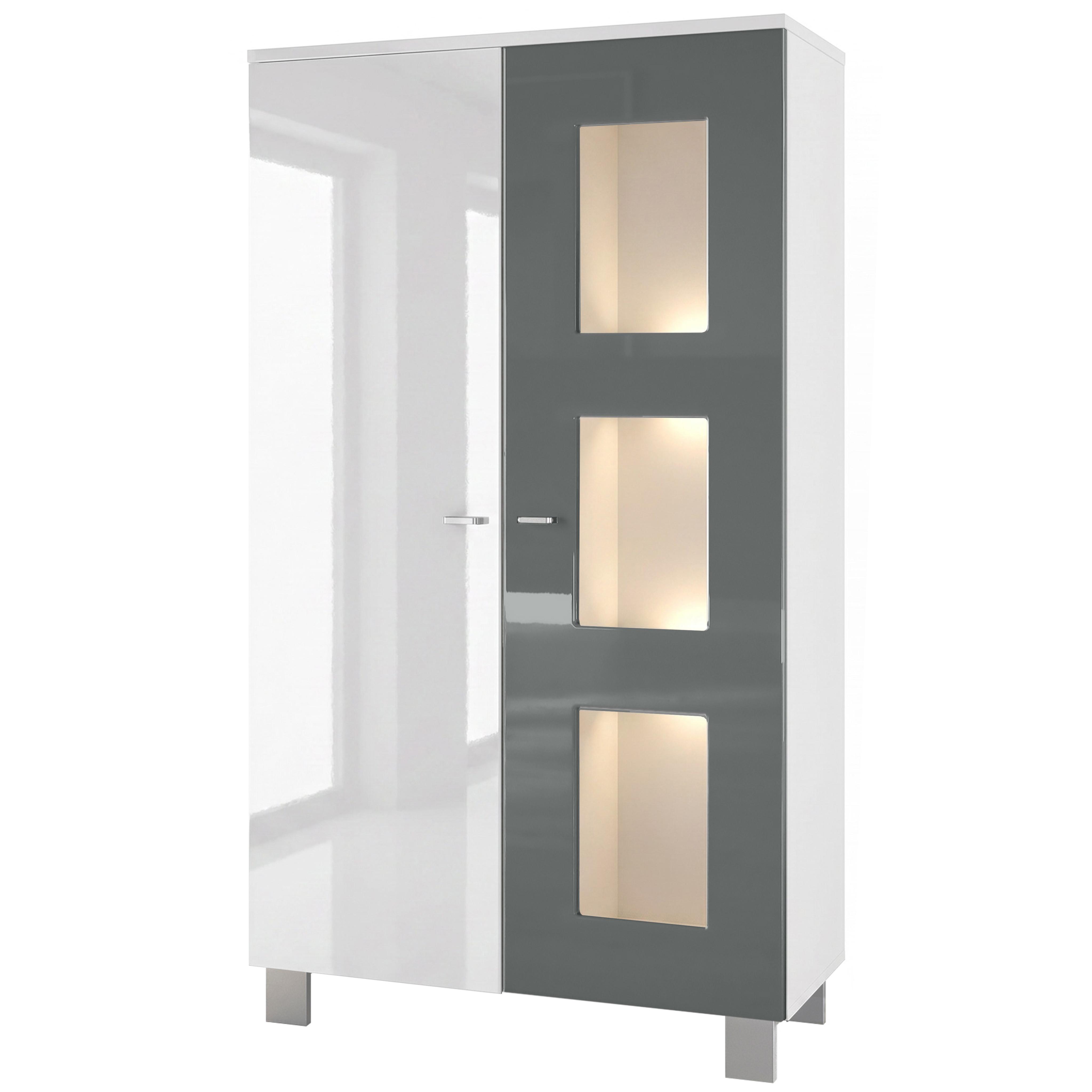 VITRINE Denjo Tür in Grau Hochglanz - Grau, Holzwerkstoff (71/129/35cm) - Vladon