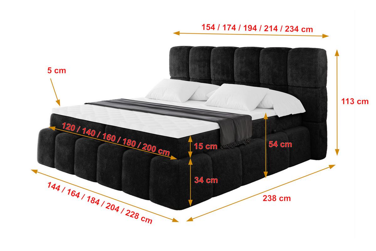 BOXBETT - AURI-H3 - 160x200 Schwarz Lapitt - Schwarz Hochglanz/Schwarz, Holzwerkstoff (160/200cm) - ALTDECOR