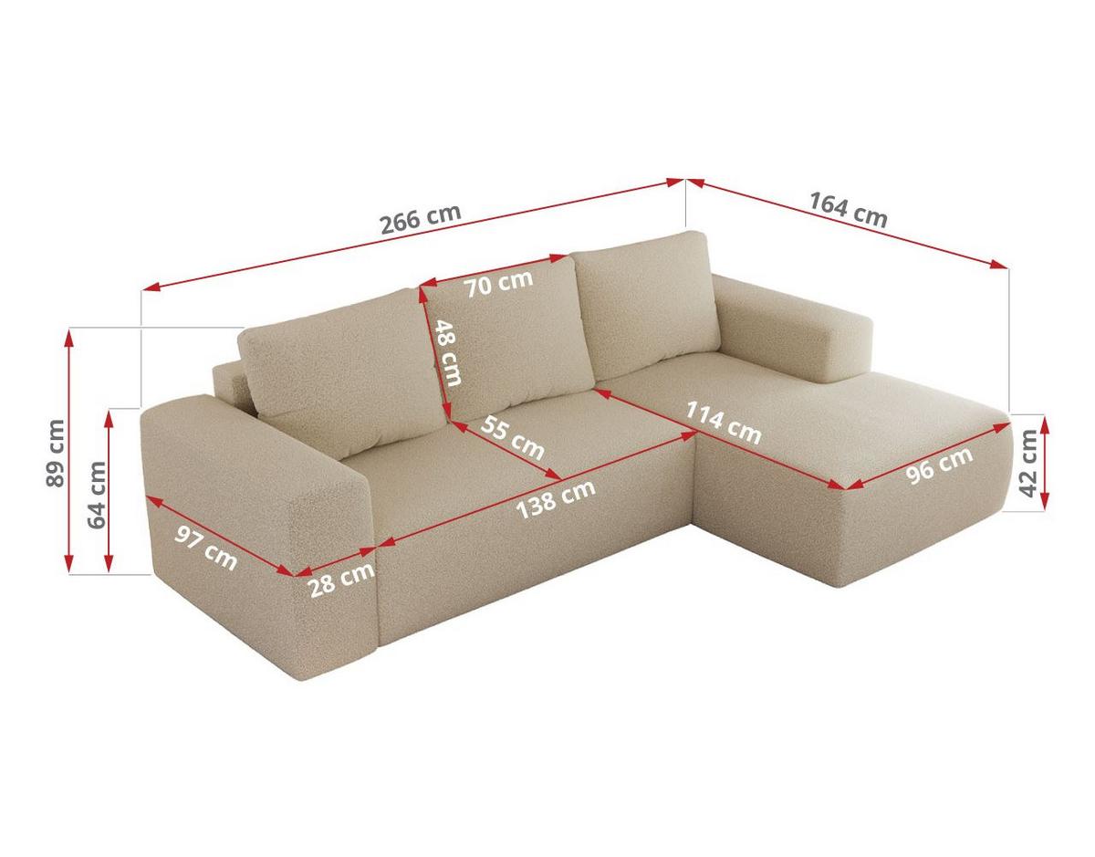 ECKSOFA TRENTINO L Beige Boucle - Links - Beige/Schwarz, Kunststoff/Textil (266/164cm) - MKS