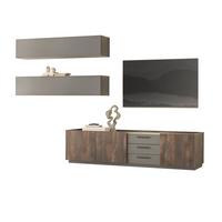 WOHNWAND Thermo Eiche, grau, Wohnkombination 3-teilig mit Soft-Close 300 x 200 cm - Eichefarben/Grau, Holzwerkstoff/Metall (300/200/45cm) - Furn.Design