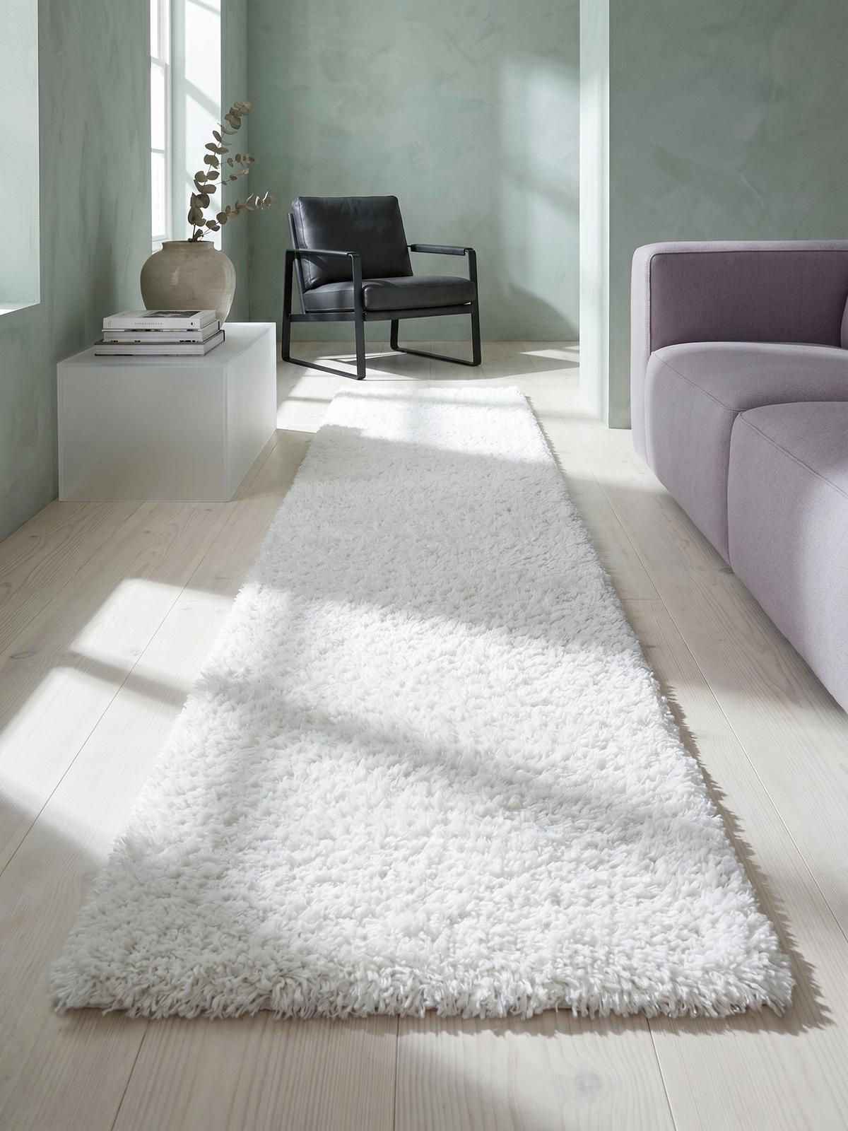 HOCHFLORTEPPICH SALZACH, einfarbig, aus Polypropylen, Weiß, 80 x 250 cm - Weiß, Textil (250/80cm) - KADIMA DESIGN