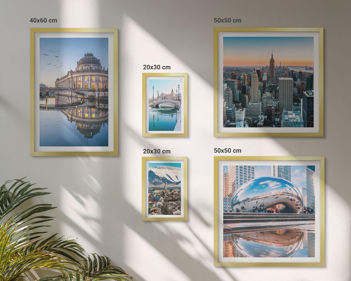 BILDER SET 5er Set - 50x50 cm & 20x30 cm & 40x60 cm Goldrahmen - Architektur von Städten am Wasser - Goldfarben, Kunststoff (40/60cm) - TULUP