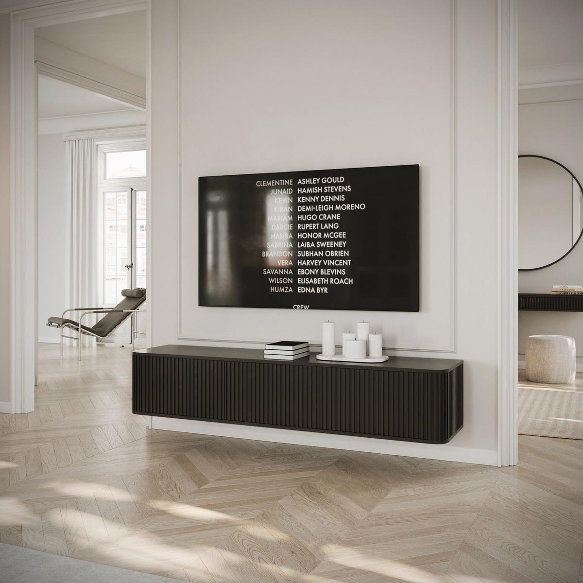 TV-HÄNGEBOARD Ovarlo Schwarz mit geriffelten Fronten 163 cm - Schwarz, Holzwerkstoff (163.2/31.2/38cm) - Selsey