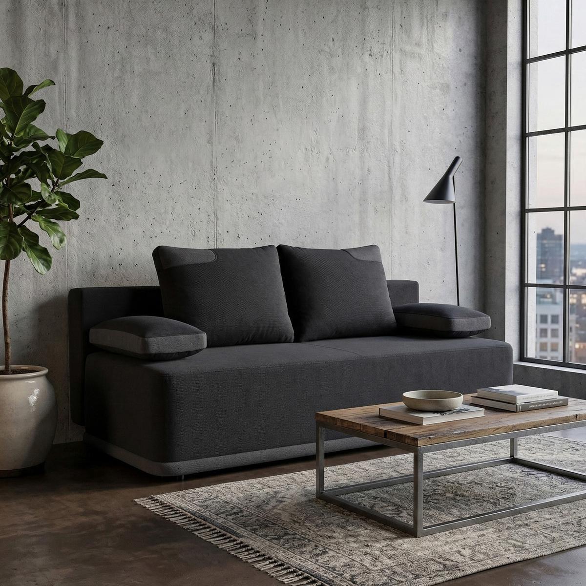 SCHLAFSOFA Bento 3-Sitzer mit Schlaffunktion, Grau - Grau, Textil (200/93/98cm) - Beautysofa