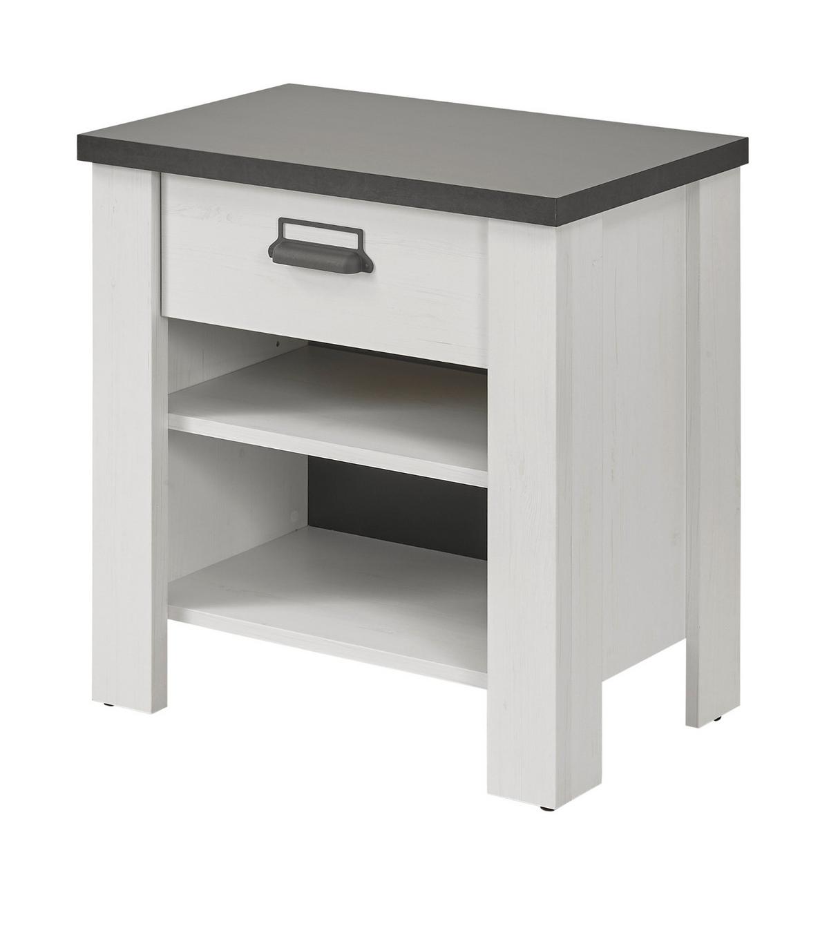 NACHTTISCH weiß Pinie, anthrazit, Landhaus Nachtkommode mit Schubkasten in Komforthöhe - Anthrazit/Weiß, Holzwerkstoff/Metall (60/61/39cm) - Furn.Design