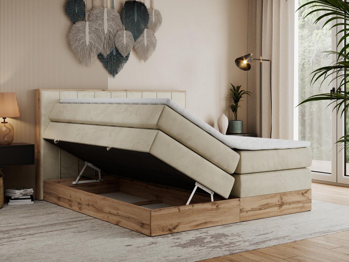 BOXSPRINGBETT BELLISSIMO KING 180/200 Beige Velvet - H4 - Beige, Holz/Textil (180/200cm) - MKS