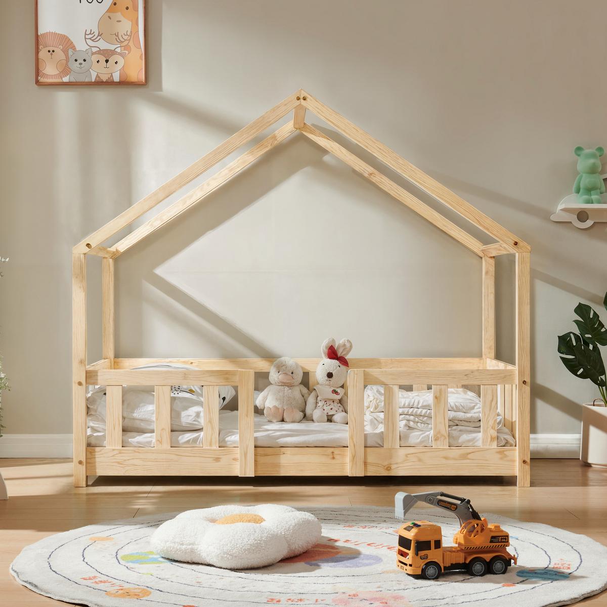 HAUSBETT Treviolo - Naturfarben, Holz (70/140cm) - [en.casa]