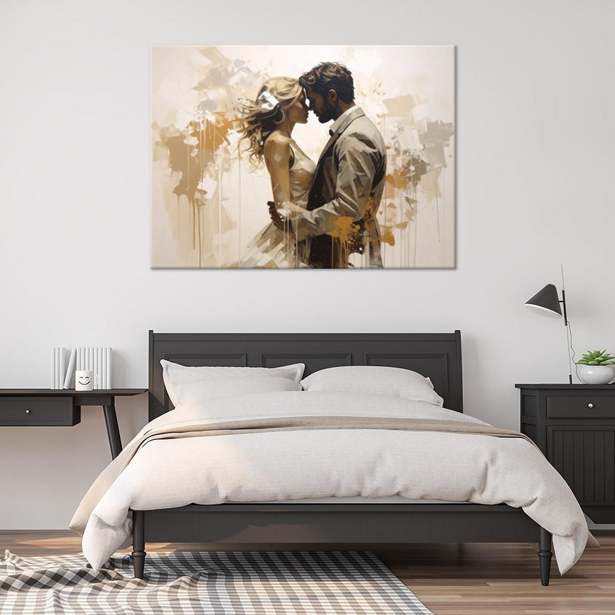 WANDBILD, Romantisches Paar in einer warmen, malerischen Umgebung - Beige, Textil (60/40cm) - Feeby