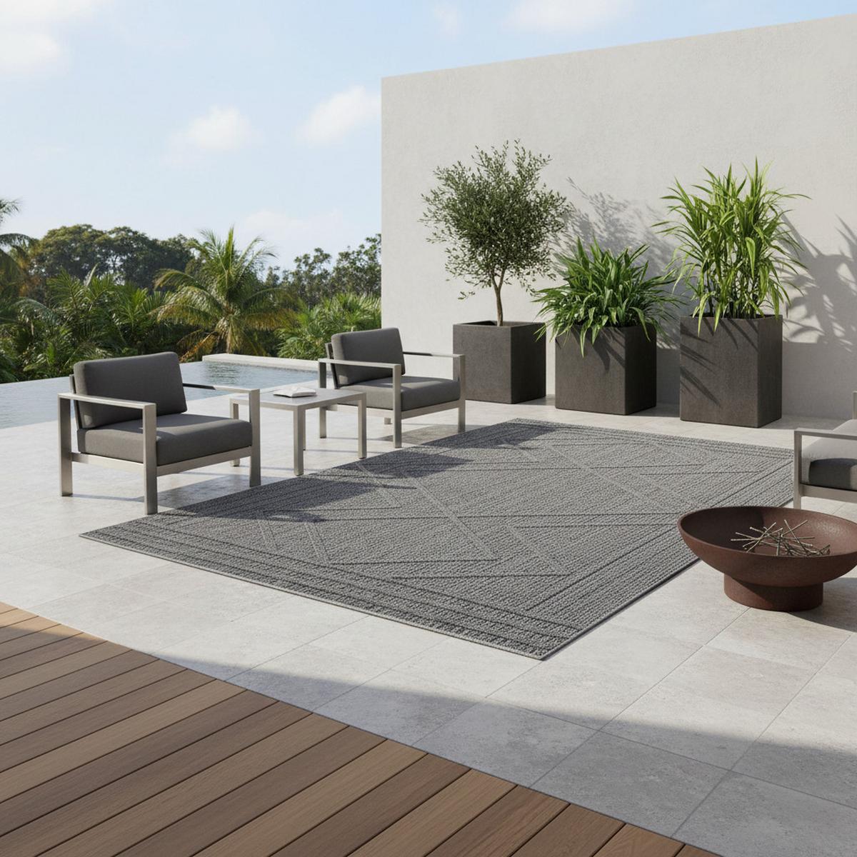 TEPPICH Outdoor IMST in Grau, im Boho-Stil, aus Polypropylen, 240 x 340 cm - Grau, Textil (340/240cm) - KADIMA DESIGN