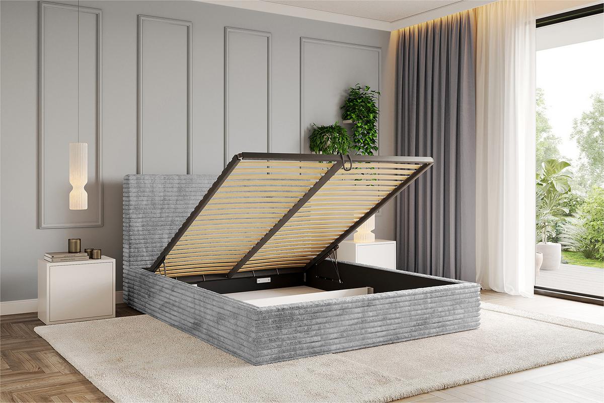 POLSTERBETT mit Bettkasten und Lattenrost, Boxbett ohne Matratze - ALOVA 160x200 Hellgrau - Hellgrau, Holzwerkstoff/Textil (160/200cm) - ALTDECOR