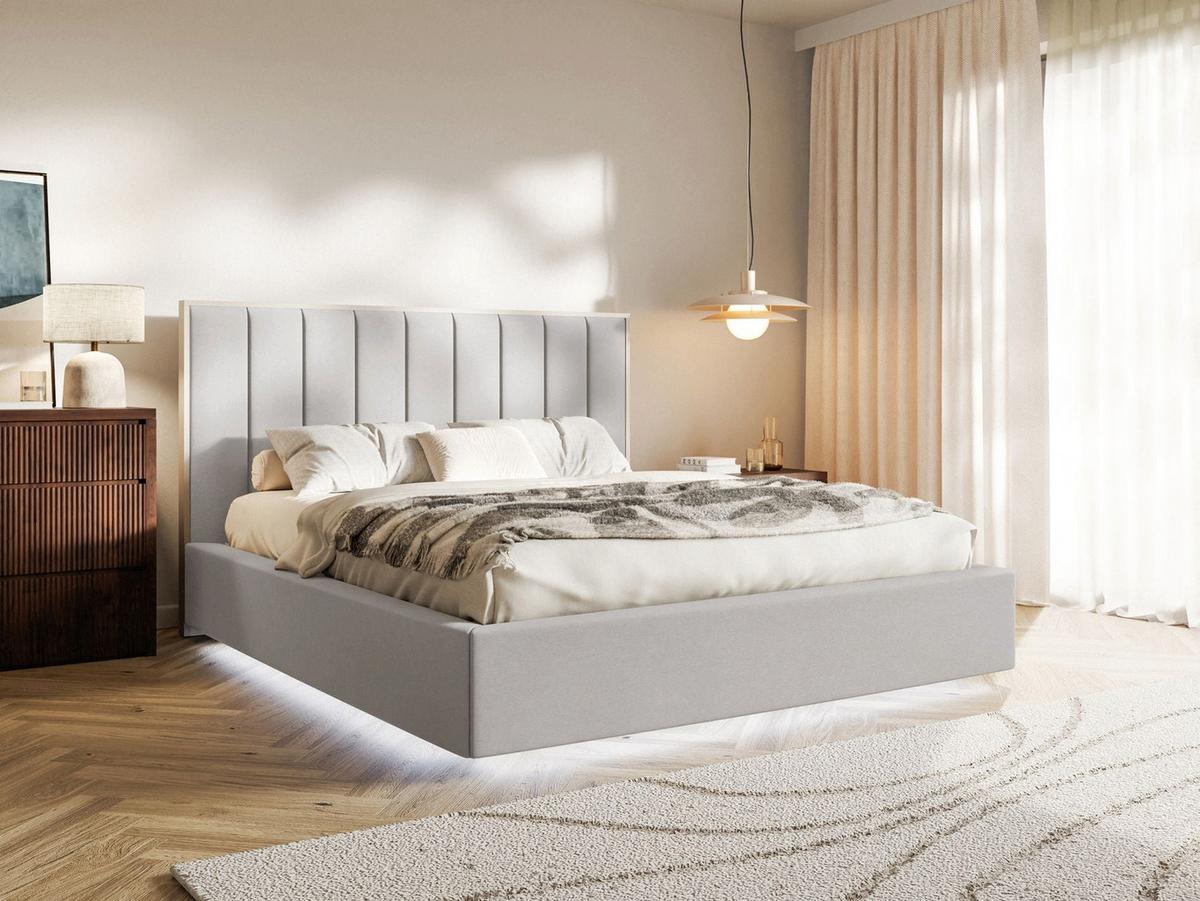 POLSTERBETT Togents Hellgrau mit Veloursbezug und LED, 160x200 cm - Hellgrau, Textil (160/200cm) - Selsey