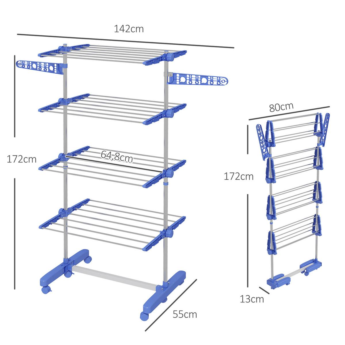 WÄSCHESTÄNDER Edelstahl ABS Blau - Blau/Weiß, Kunststoff/Metall (55/172/142cm) - HOMCOM
