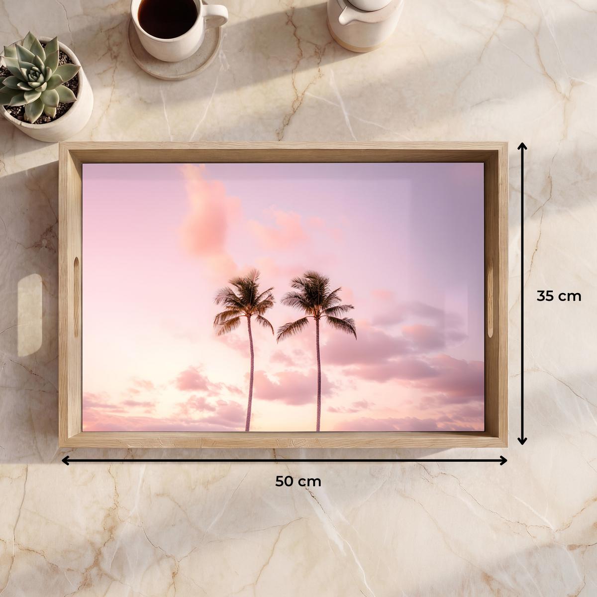 TABLETT Palmen - Lila - Wolken - Himmel 50x35 cm - Rosa, Holz (50/5/5cm) - OnlyWow