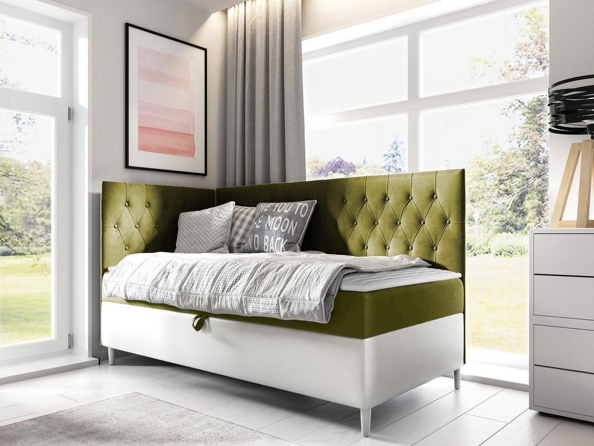 BOXBETT Filip Junior 3, Seite zum Öffnen des Bettkastens: Links - H3 - Weiß/Grün, Holz (90/200cm) - MIRJAN24