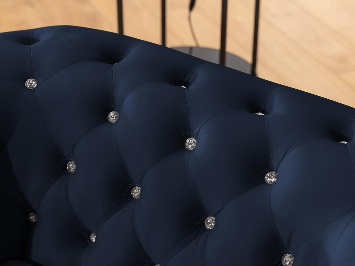 CHESTERFIELD-SOFA 2-sitzer Cleo Blink Marineblau Samt mit Kristallsteppung und braunen Massivholzfüßen - Blau/Braun, Holz/Textil (148/72/86cm) - S-Style Möbel