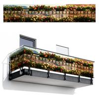 BALKON-SICHTSCHUTZ Blumen - Zaun - Stadtbild - Sommer Groß 500x95 cm - Pink, Kunststoff (500/95cm) - MuchoWow