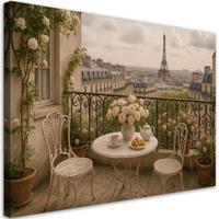 LEINWANDBILD Paris Terrasse Blick auf den Eiffelturm 60x40cm - Beige, Textil (60/40cm) - Feeby