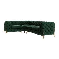 ECKSOFA Chesterfield Lexi Flasche Grün Samt, Ottomane links - Smaragdgrün/Goldfarben, Holz/Textil (264/204cm) - S-Style