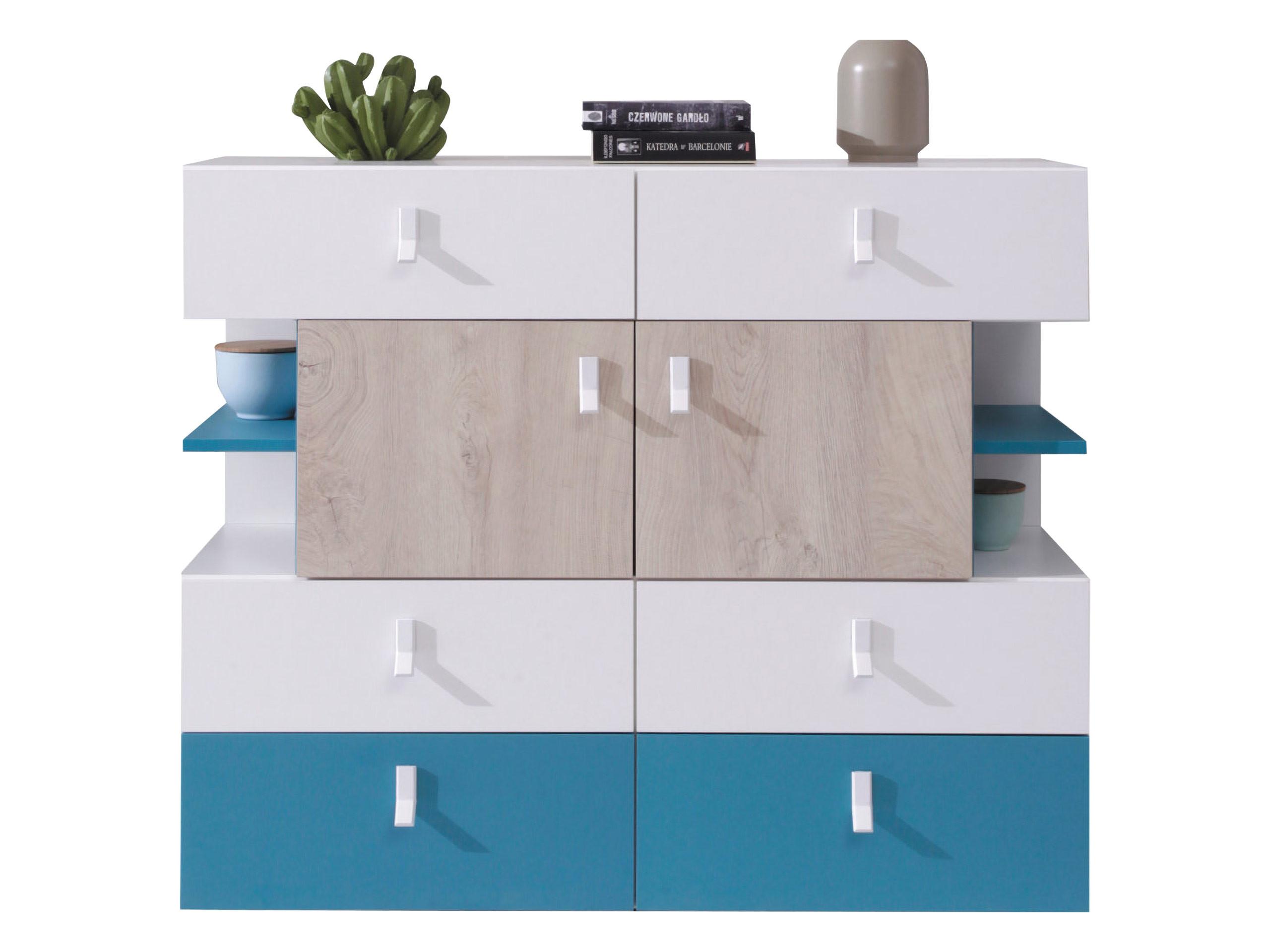 KOMMODE Planet 08 - Blau/Eichefarben, Holzwerkstoff (110/90/40cm) - MIRJAN24