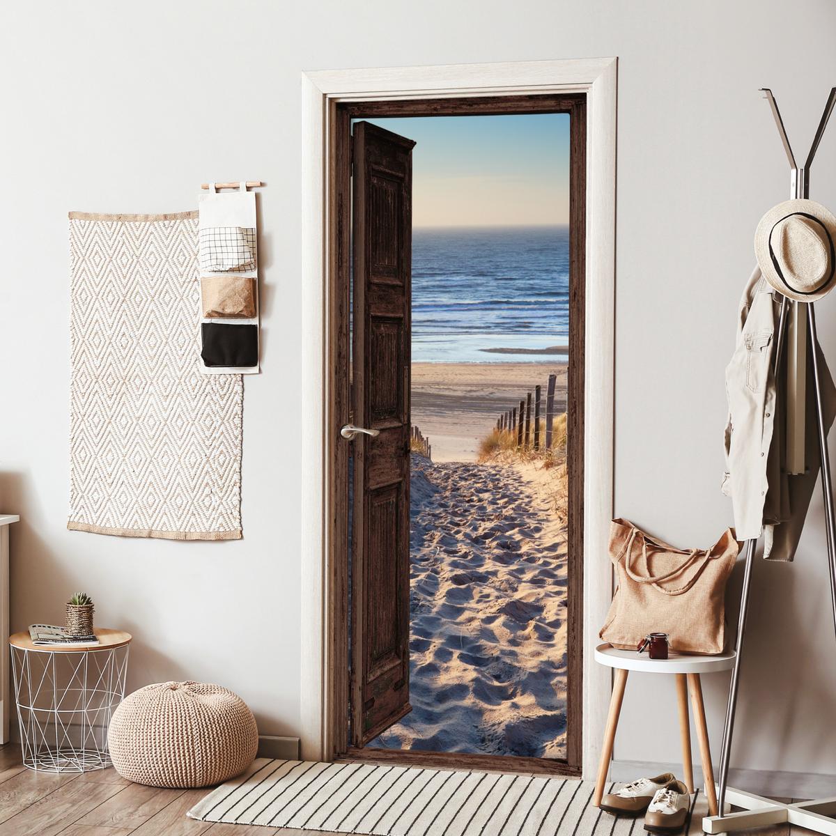 TÜRAUFKLEBER Durchblick - Strand - Meer - Weg - Dünen 80x215 cm - Türtapete - Sandfarben, Kunststoff (80/0.1cm) - MuchoWow