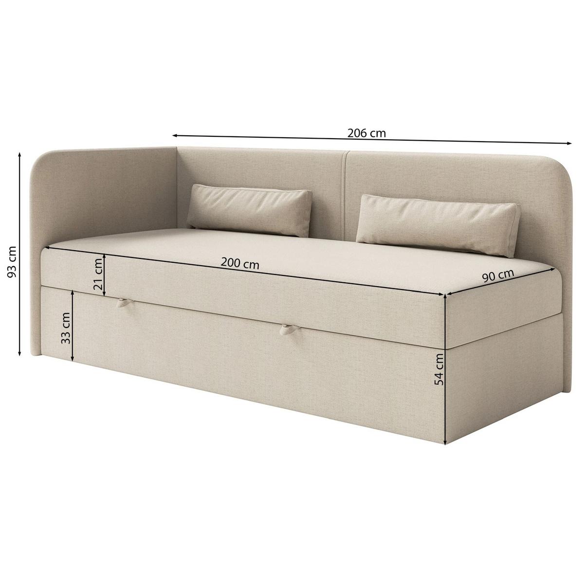JUGENDBETT Calmmo Hellgrau mit Chenille-Bezug, Kopfteil rechts - Hellgrau, Textil (90/200cm) - Selsey