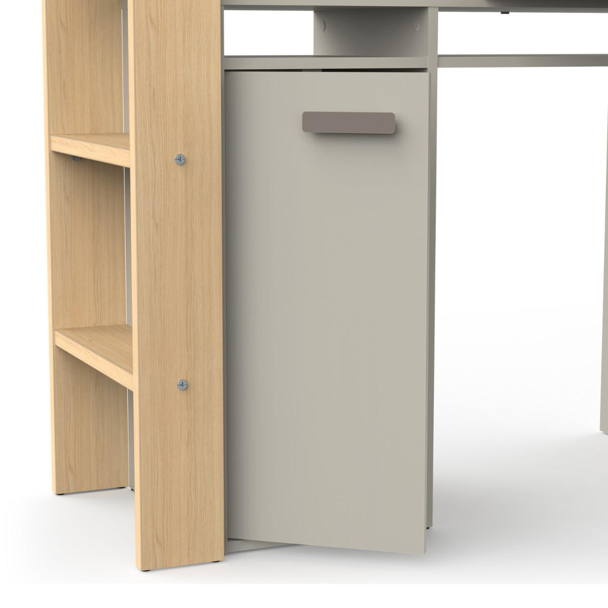 HOCHBETT mit schreibtisch und kleiderschrank - camillia 205,9/104,1/183 cm - Eichefarben/Grau, Holzwerkstoff - Calicosy