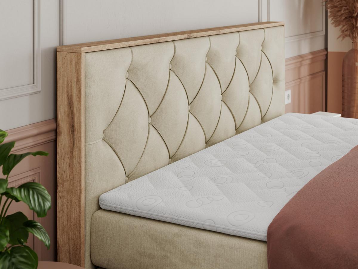 BOXSPRINGBETT VENETO KING 160/200 Beige Velvet - H3 - Beige, Holz/Textil (160/200cm) - MKS