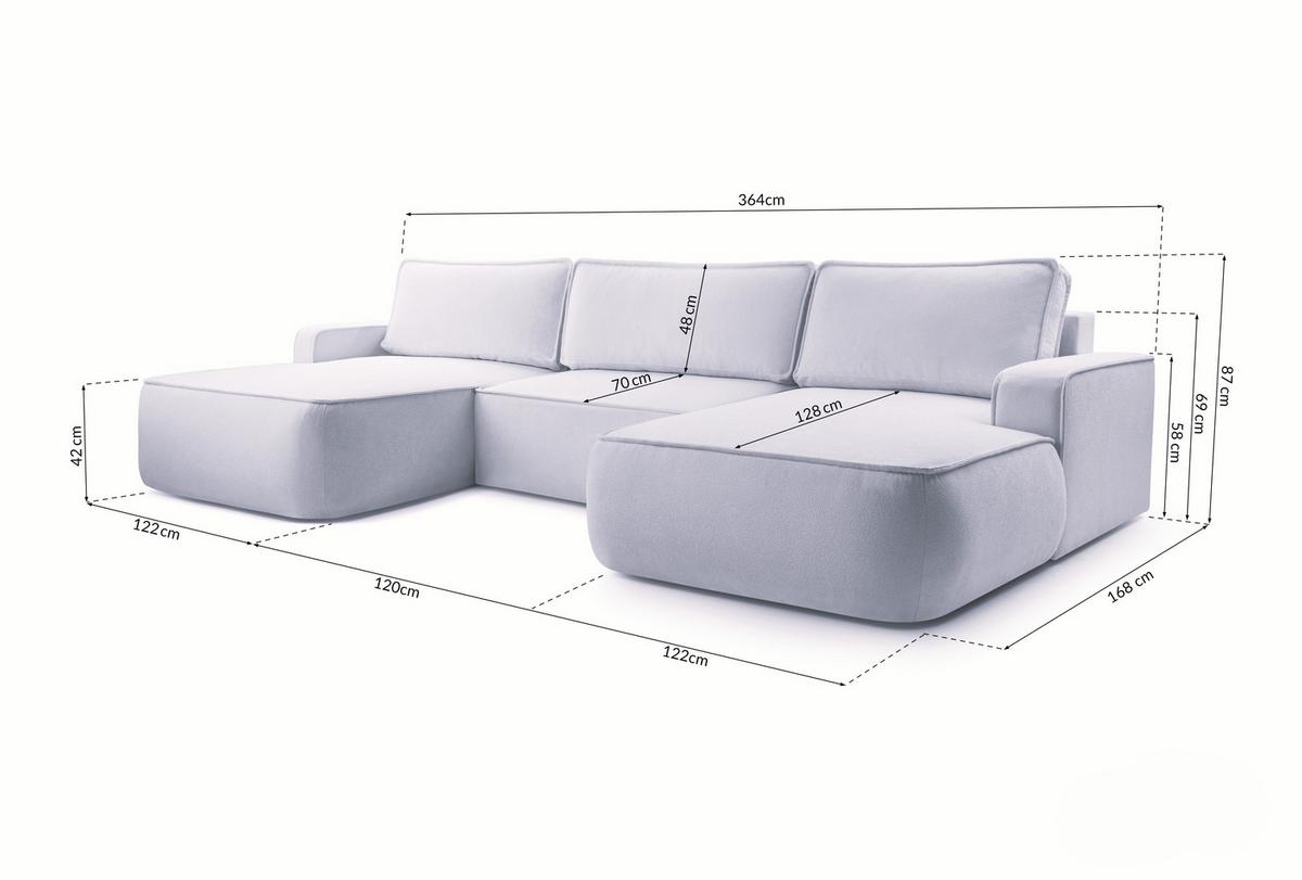 WOHNLANDSCHAFT SOLO Grau Boucle-Stoff mit Schlaffunktion - Grau, Holz (364/87/168cm) - MASSENO