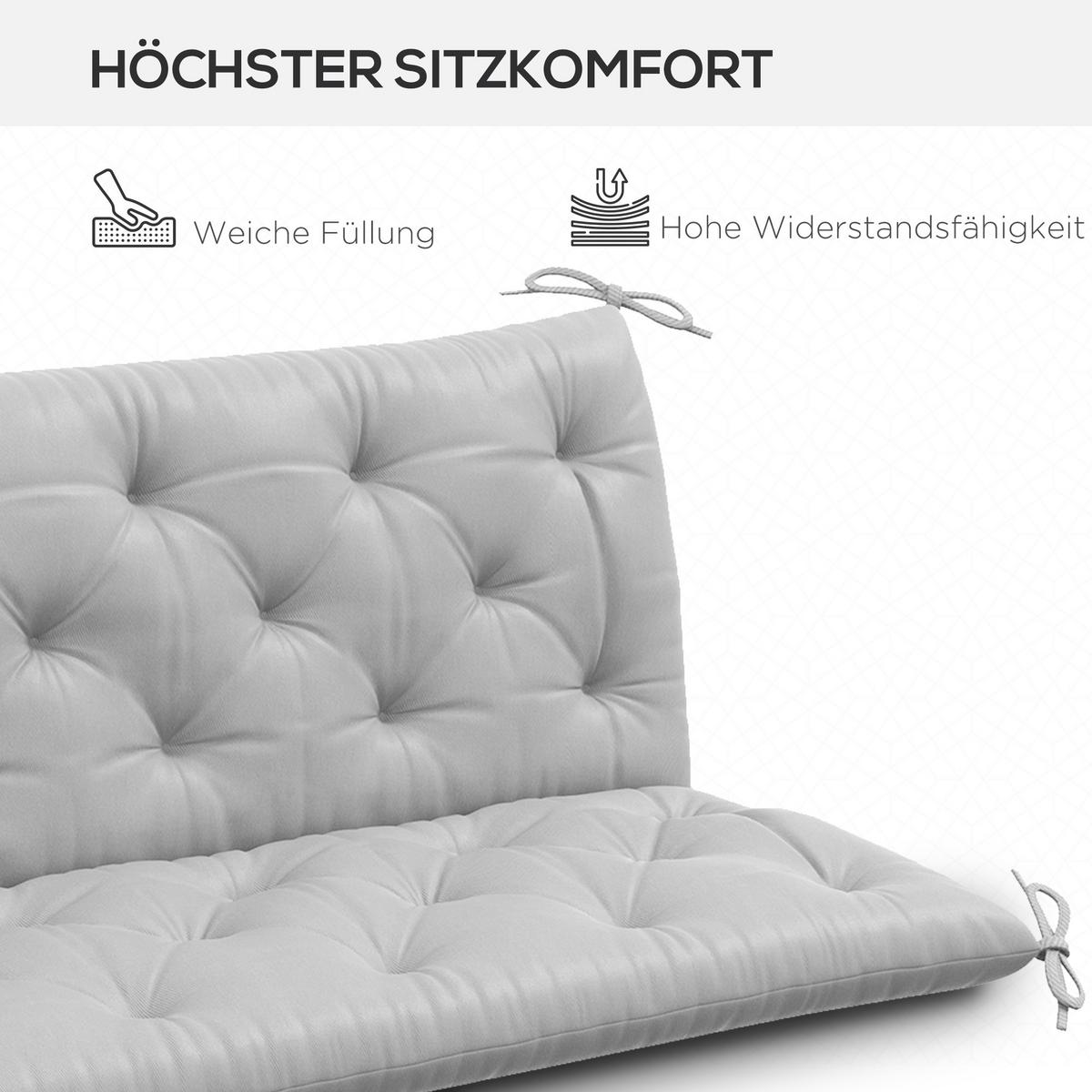 3 Sitzer Bankauflage 150x98x8 cm Bankkissen mit Bändern, Sitzkissen Stuhlkissen - Hellgrau, Kunststoff (98/8/150cm) - Outsunny