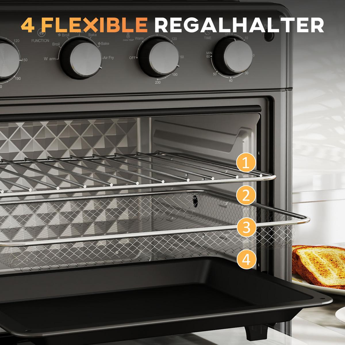HEISSLUFTFRITTEUSE Stahl gehärtetes Glas Schwarz - Schwarz, Metall (43/39/39cm) - HOMCOM