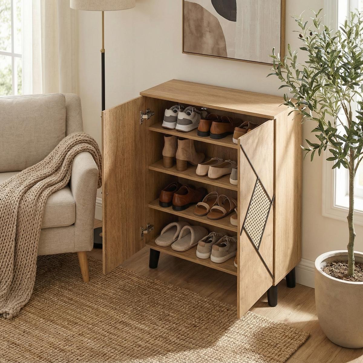 SCHUHSCHRANK 80 cm in Holzoptik - Eichefarben, Holzwerkstoff (80/91/32cm) - Urban Meuble