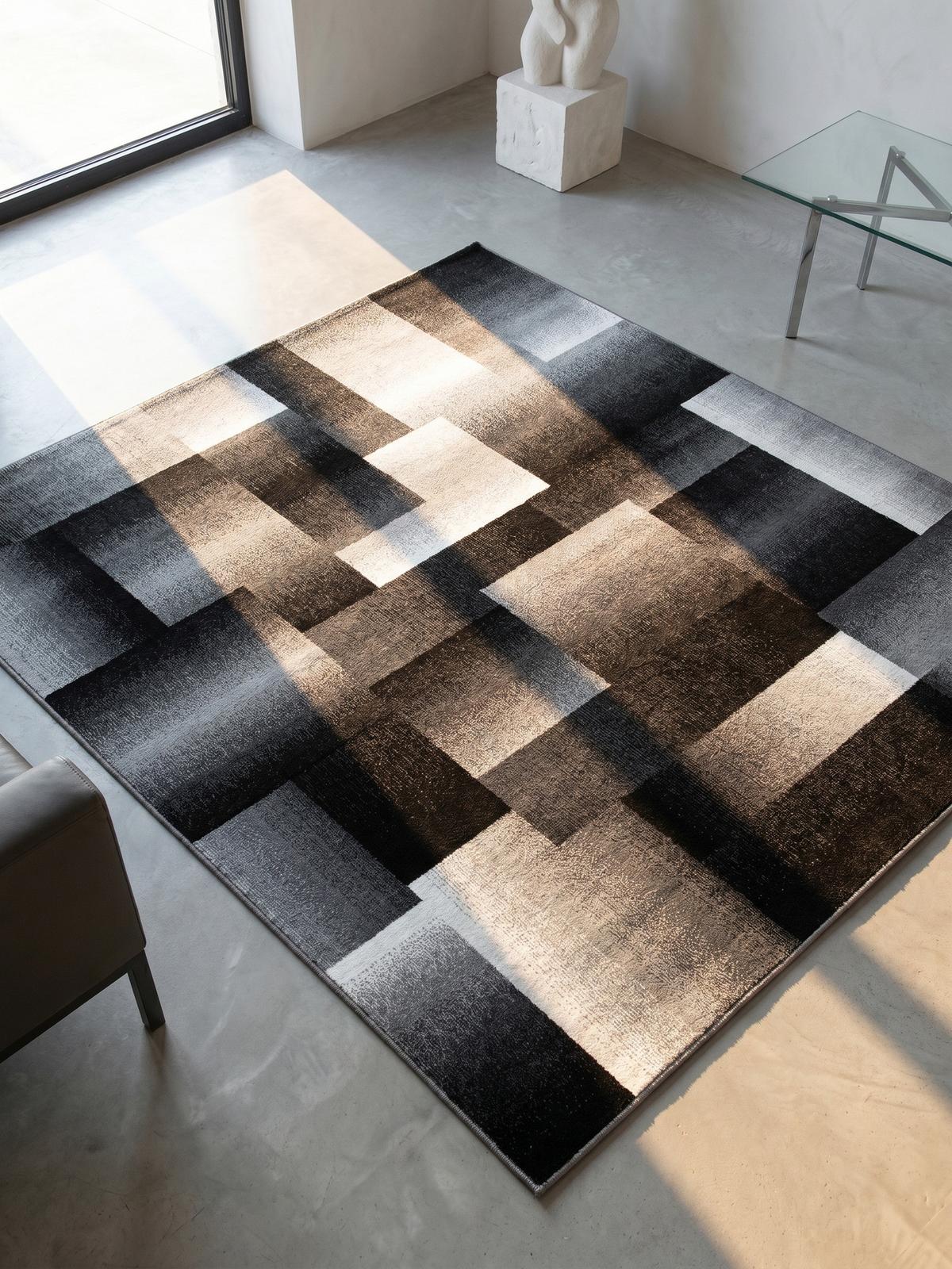 TEPPICH Kurzflor ASPEN in Schwarz, abstrakt kariert, 160 x 230 cm - Schwarz, Textil (230/160cm) - KADIMA DESIGN