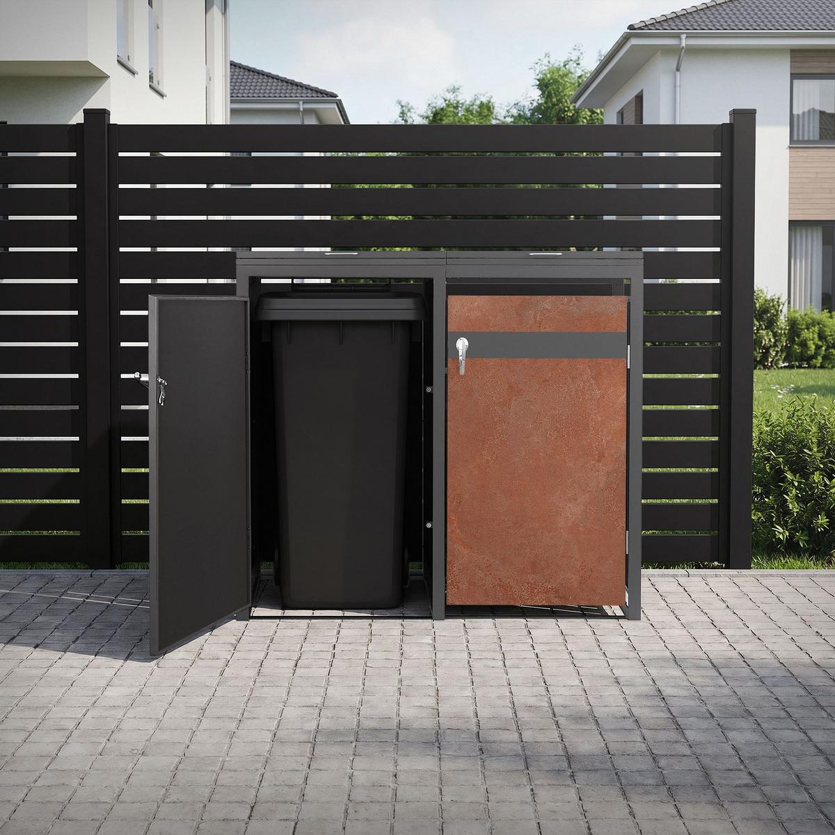 MÜLLTONNENBOX 4er Anthrazit-Rostoptik - Rotbraun, Metall (264/120/80cm) - ML-DESIGN