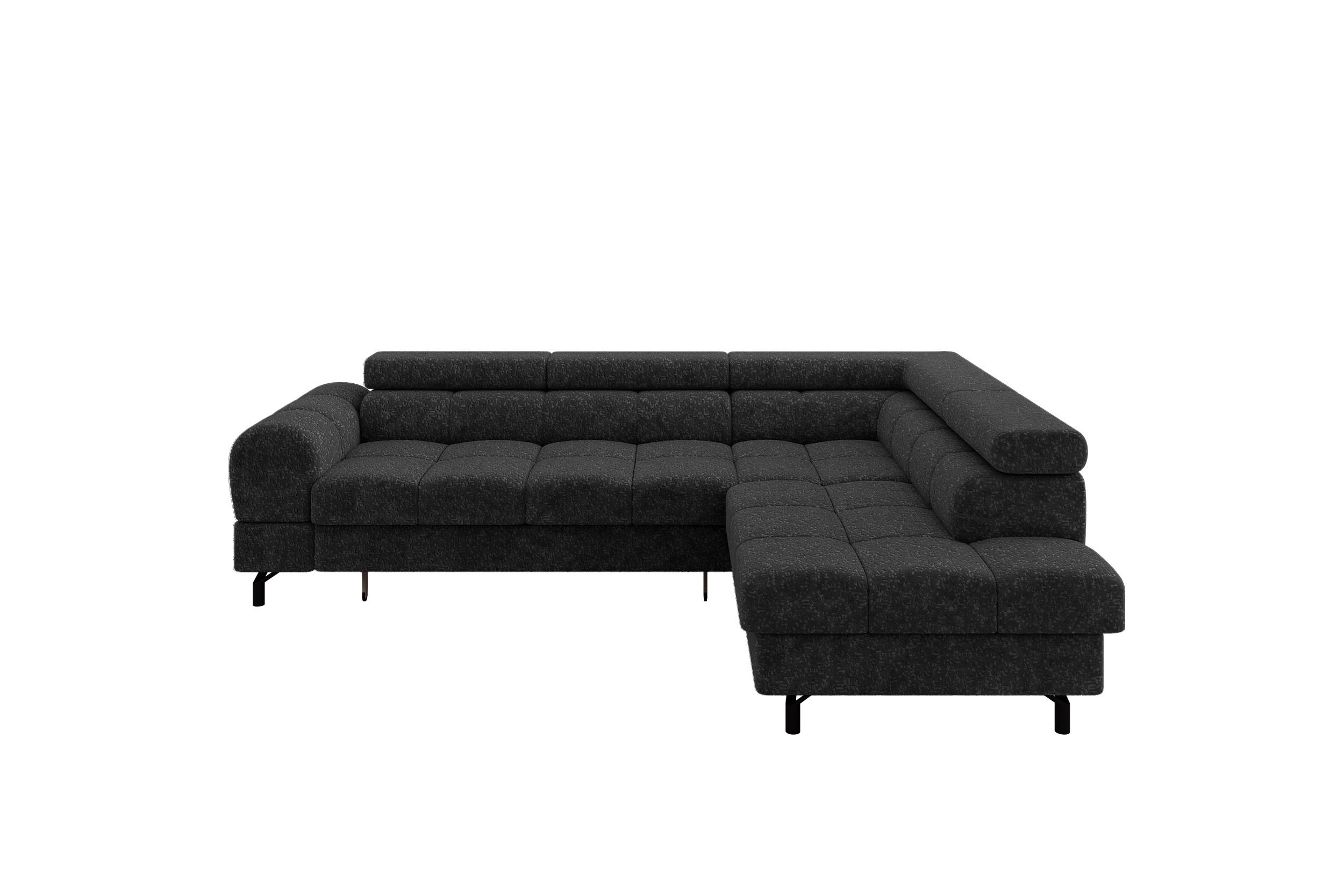 ECKSOFA mit Schlaffunktion Ottomane Rechts LUMA-L 272x203x70 Schwarz Velours - Schwarz, Holzwerkstoff/Kunststoff (203/272cm) - ALTDECOR