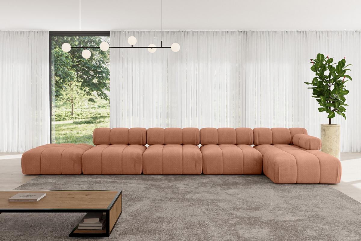 ECKSOFA modulares Sofa Lizur-L3 - 475x160x70 cm Apricot Velours - Koralle, Holzwerkstoff/Textil (475/160cm) - ALTDECOR