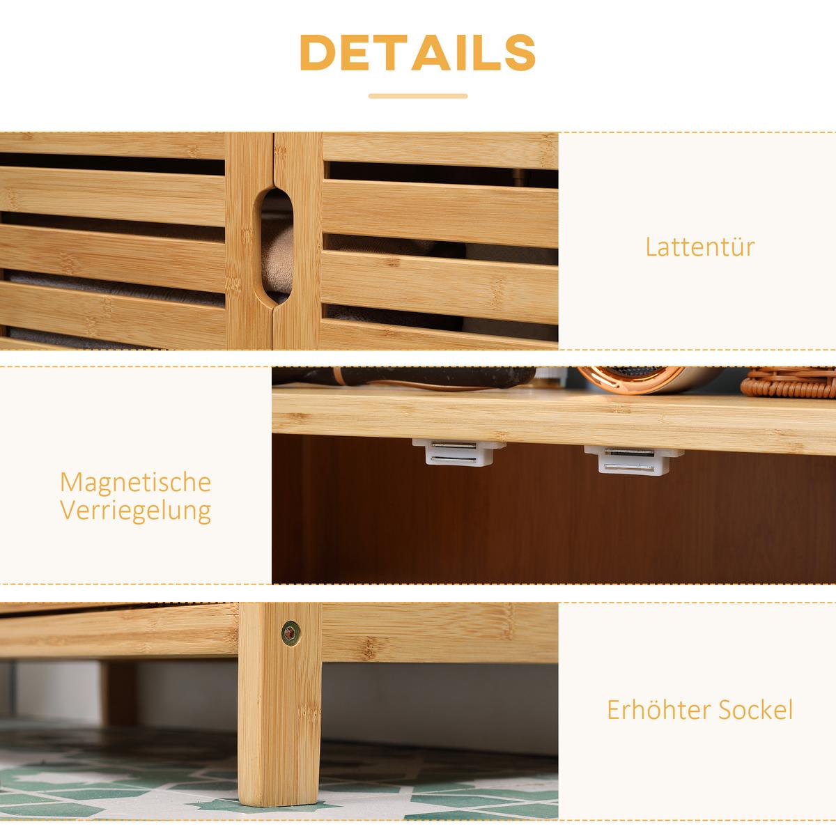 BADEZIMMERSCHRANK Bambus Naturholz - Naturfarben, Holz (30/120/60cm) - Kleankin