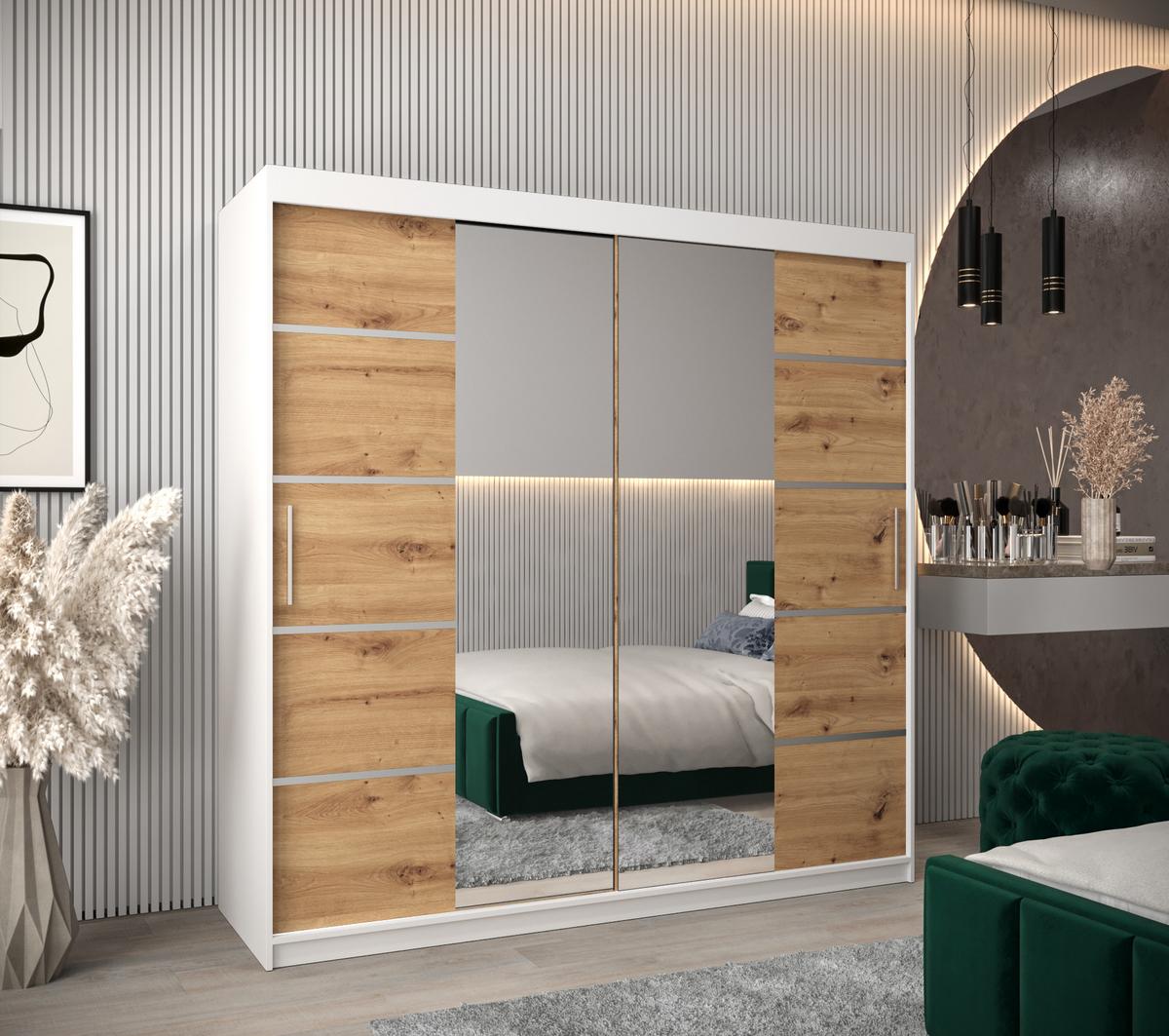 SCHWEBETÜRENSCHRANK 200/200/62 2-türig - Silberfarben/Eiche Artisan, Holz/Kunststoff (200/200/62cm) - MÖBEL KRYSPOL