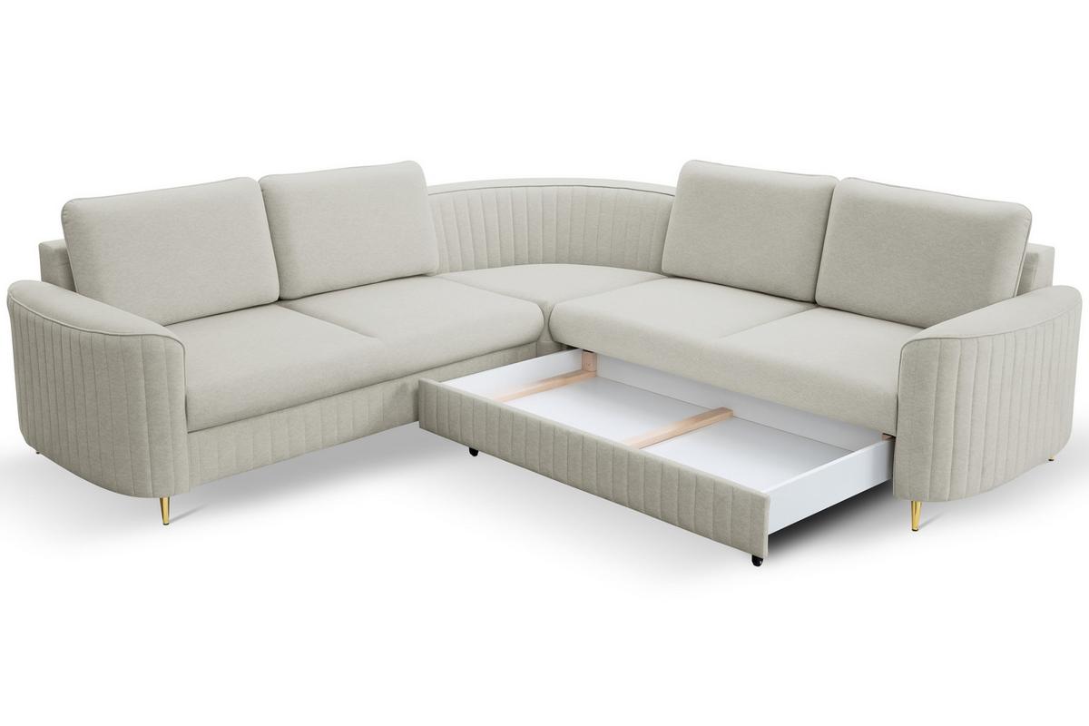 ECKSOFA VELA L-S Hellgrau Velours-Stoff mit Schlaffunktion - Hellgrau, Holz (251/251cm) - MASSENO