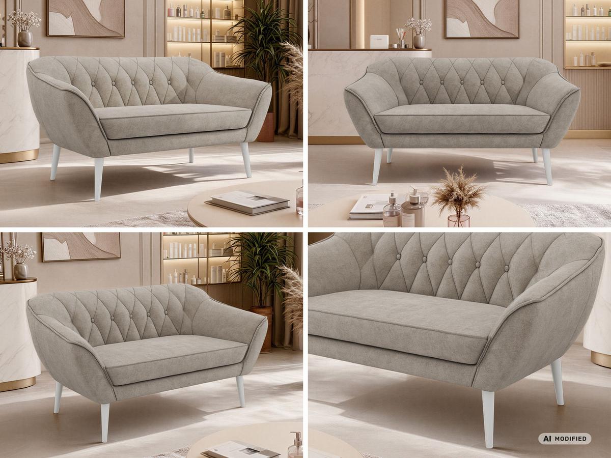 2-SITZER-SOFA PIRS - Greige Stukture - Weiße Beine - Greige/Weiß, Holzwerkstoff/Textil (140/75/74cm) - MKS