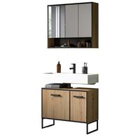 BADMÖBEL-SET 2-teilig Eiche Artisan, schwarz 80 cm, Badkombination mit Soft-Close - Schwarz/Eiche Artisan, Glas/Holzwerkstoff (80/192/36cm) - Inn.Furn