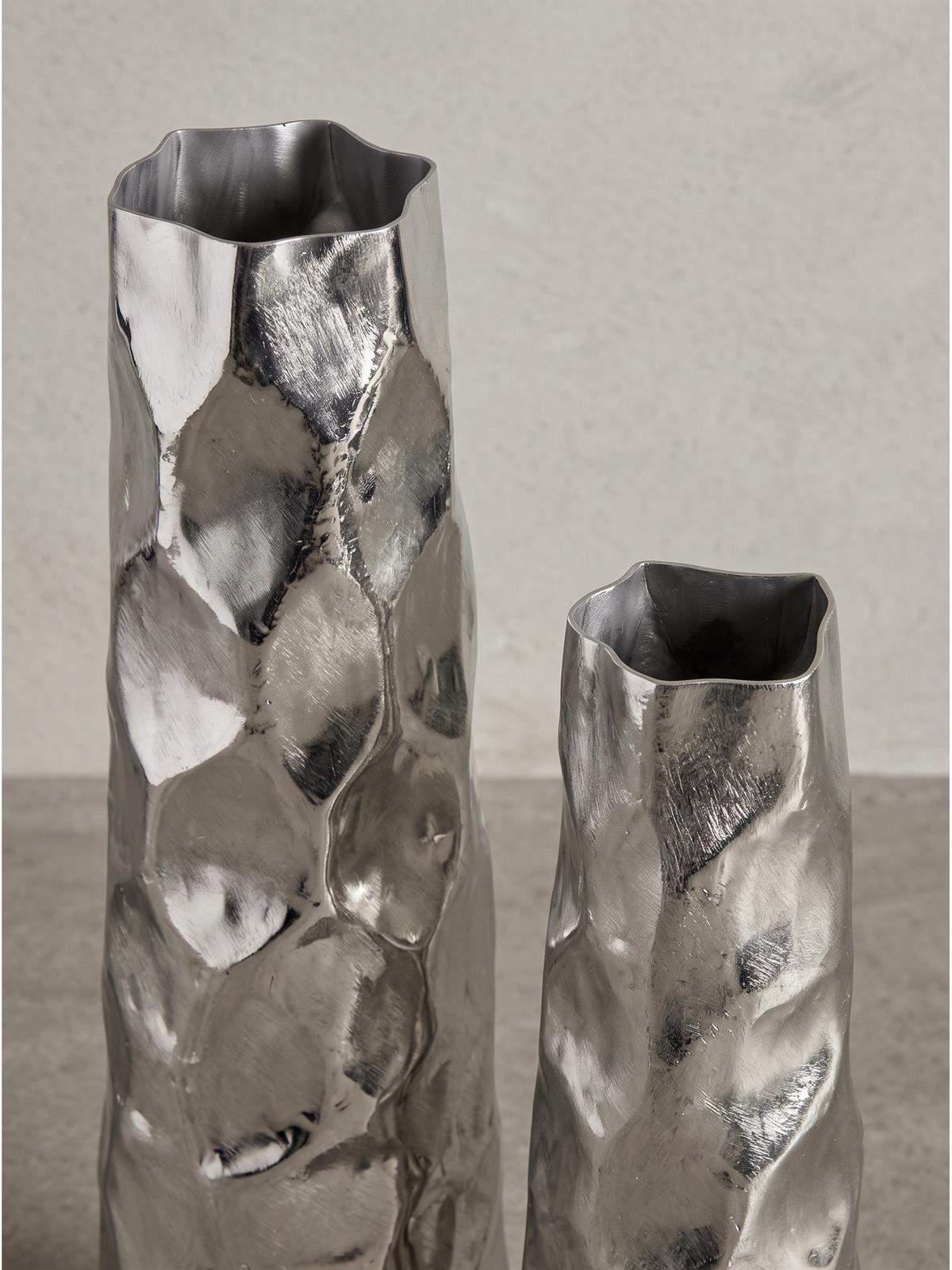 VASEN 2er-Set CASTELSARDO, Aluminium, Silber, Ø 15 x 48,5 cm - Silberfarben, Metall (48.5cm) - KADIMA DESIGN