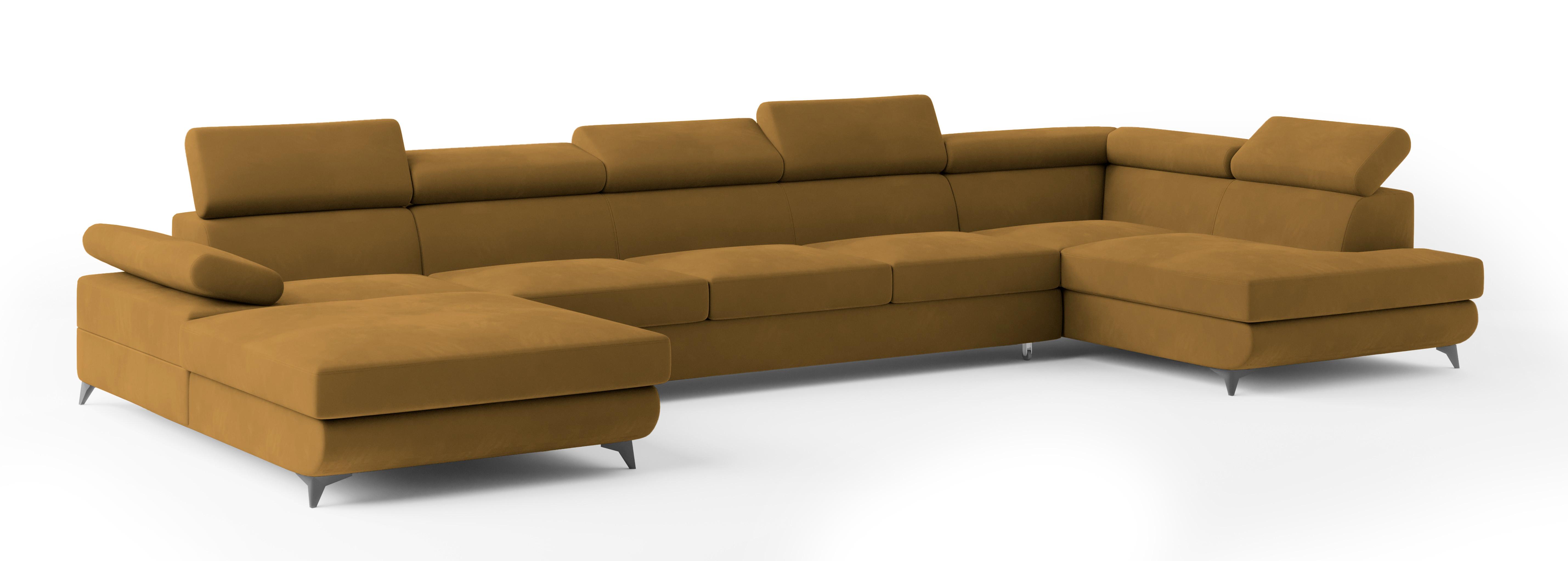 WOHNLANDSCHAFT MONTIVA Gelb Velours-Stoff mit Schlaffunktion - Gelb, Holz (410/89/190cm) - MASSENO