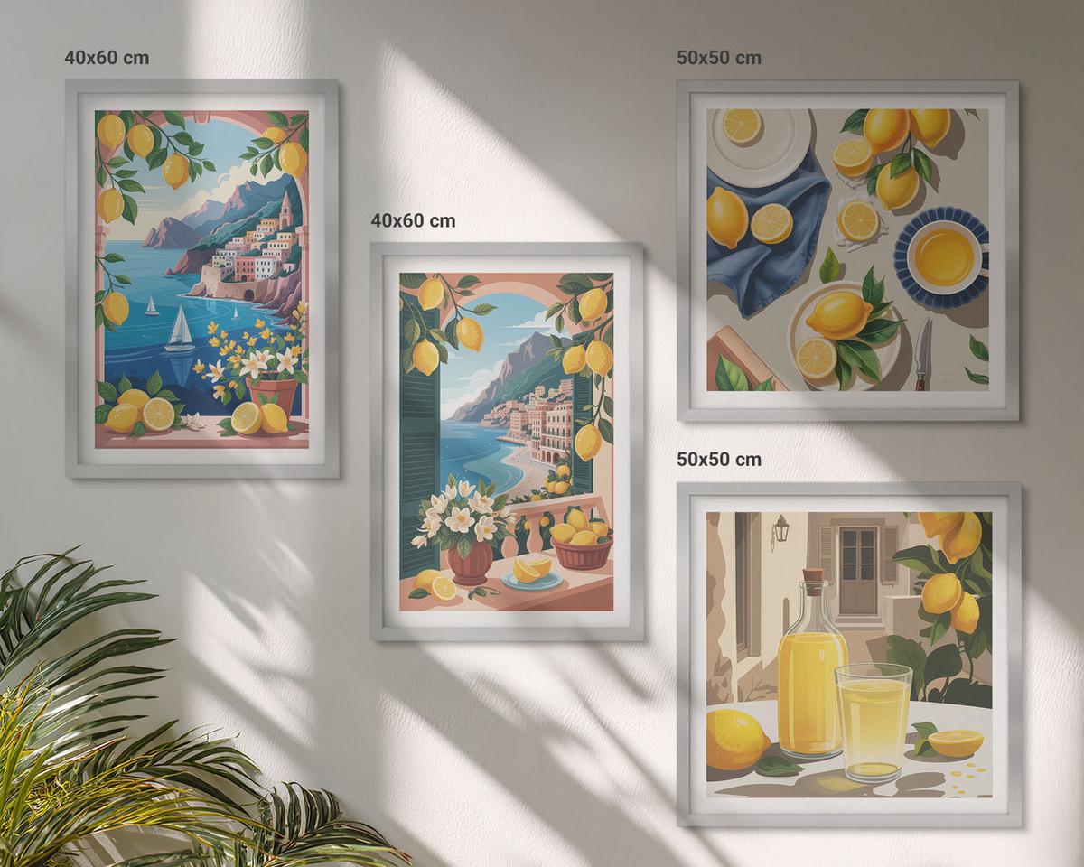 BILDER SET 4er Set - 50x50 cm & 40x60 cm Silberner Rahmen - Meerblick, italienische Zitronen - Silberfarben, Kunststoff (50/50cm) - TULUP